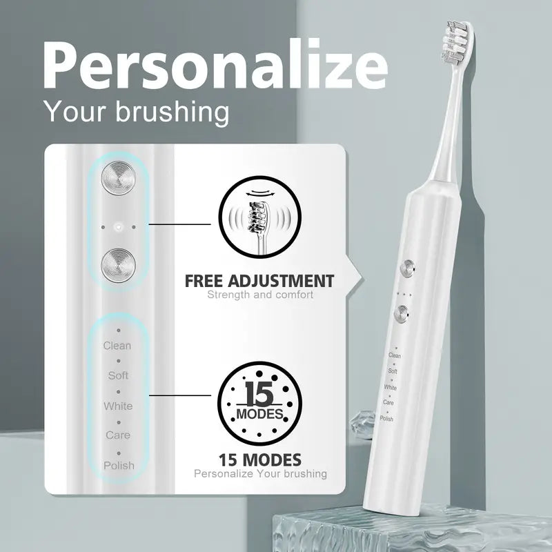 Waterproof Electric Toothbrush with 3 Brush Heads