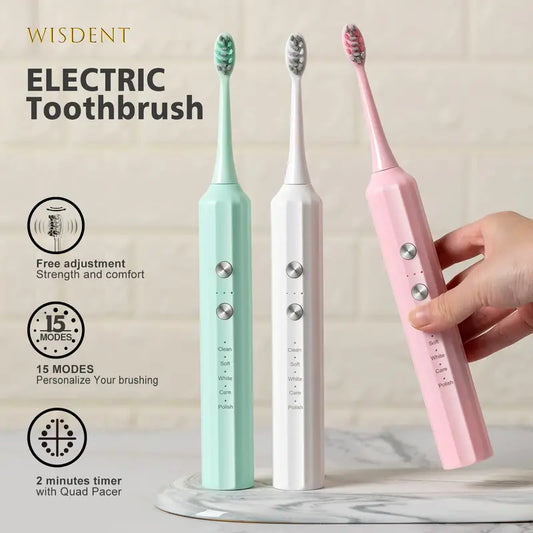 Waterproof Electric Toothbrush with 3 Brush Heads