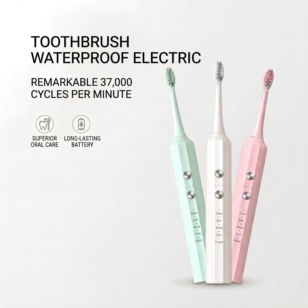 Waterproof Electric Toothbrush with 3 Brush Heads