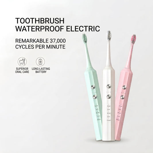 Waterproof Electric Toothbrush with 3 Brush Heads